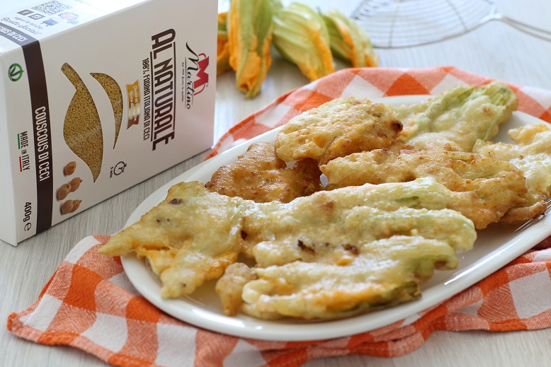 Fiori di zucca fritti in pastella con il Couscous Martino di ceci