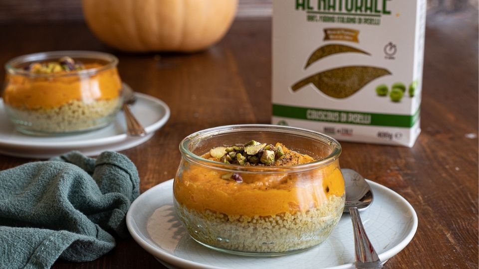 Couscous alla crema di zucca e pistacchi in coppette monoporzioni