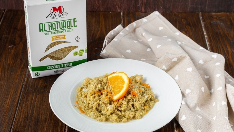 Couscous di piselli con merluzzo all’arancia