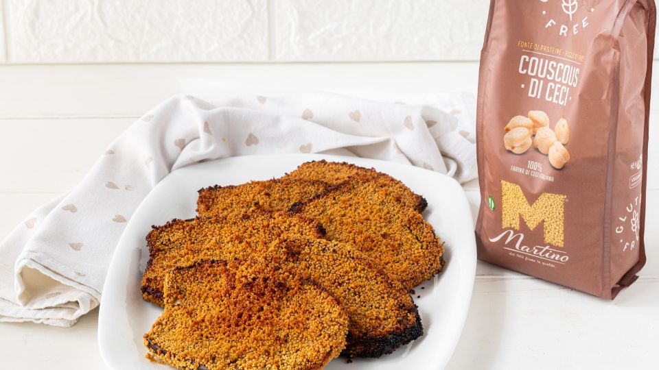 Cotolette di melanzane al forno con panatura di couscous