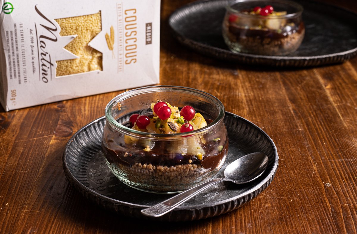 Dessert di couscous pere e cioccolato