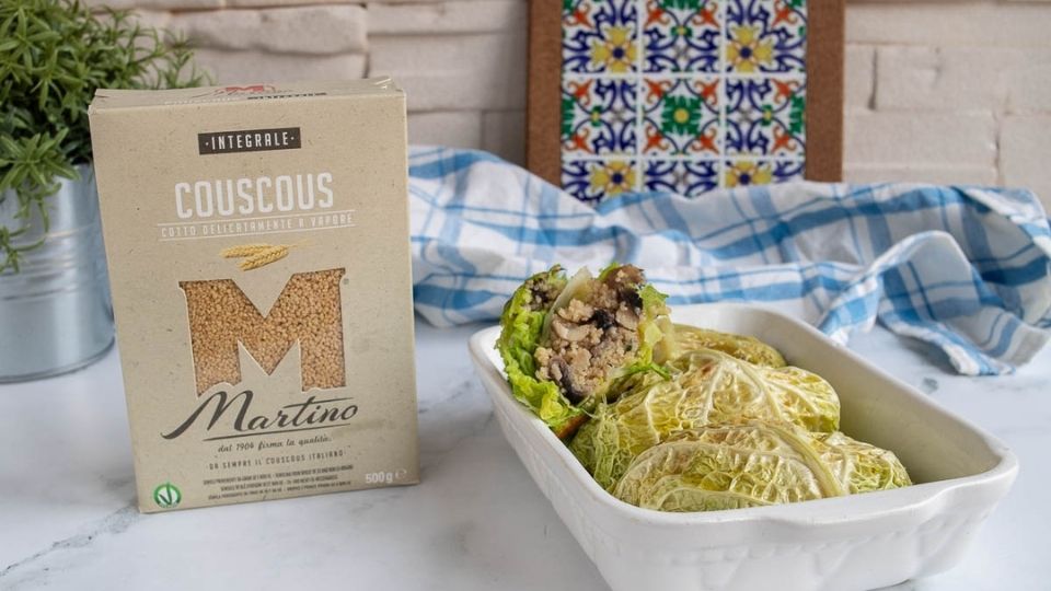 Involtini di verza con couscous e funghi